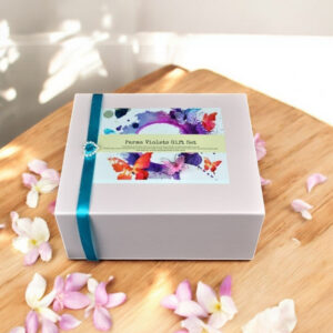 Parma Violets Handmade Bath and Beauty Gift Set Containing Bath Fluff, Jumbo Shea Bath Bomb, Body Butter and Bath Dust